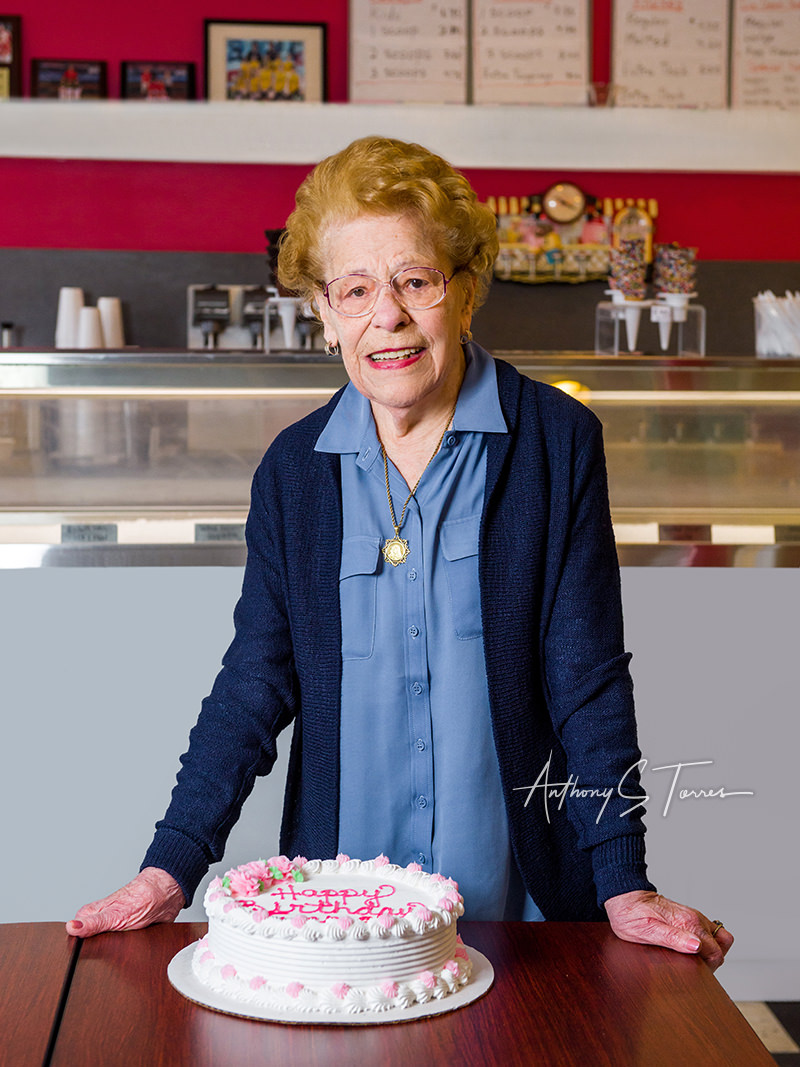Emma Spolizino, 102 years old, enjoying ice cream at Taylor's