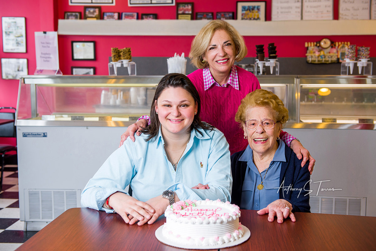 Nancy, Megan, and Emma -- three generations at Taylor's Ice Cream Parlor