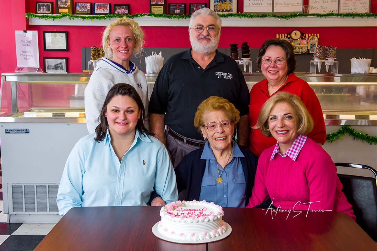 The Healy family with the owners of Taylor's Ice Cream Parlor, Chester NJ