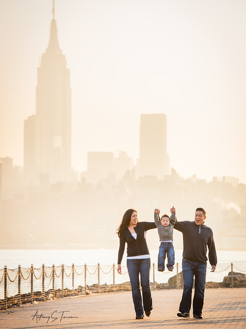 Family portrait with NY skyline in the background