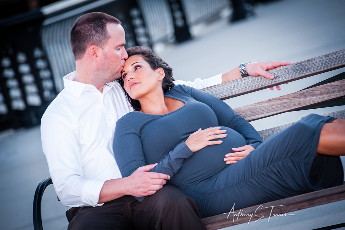 Maternity portrait on a bench - Raleigh NC
