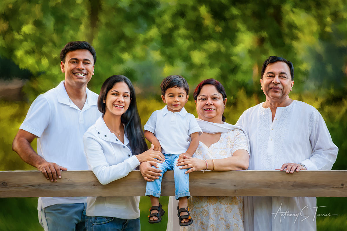 Painted family portrait of 5 in Wake Forest and Raleigh NC
