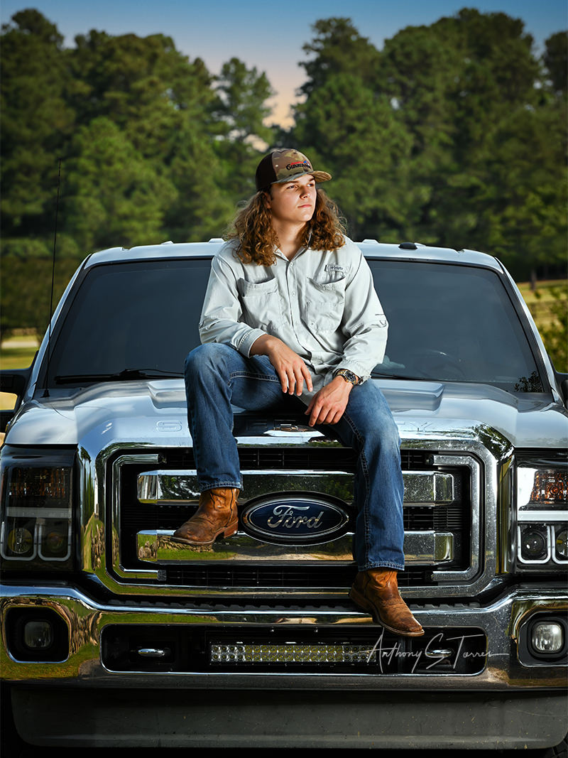 Senior portrait session with a truck in Wake Forest NC